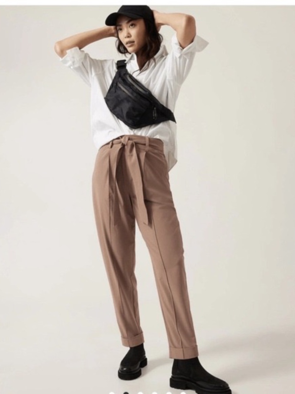 Athleta Cardiff Pant Rustic Beige Tie Waist Travel Pants 12 Tall